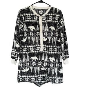 Old Navy Pajama One Piece Womens XS Fair Isle Polar Bear Fleece Sleepwear Romper